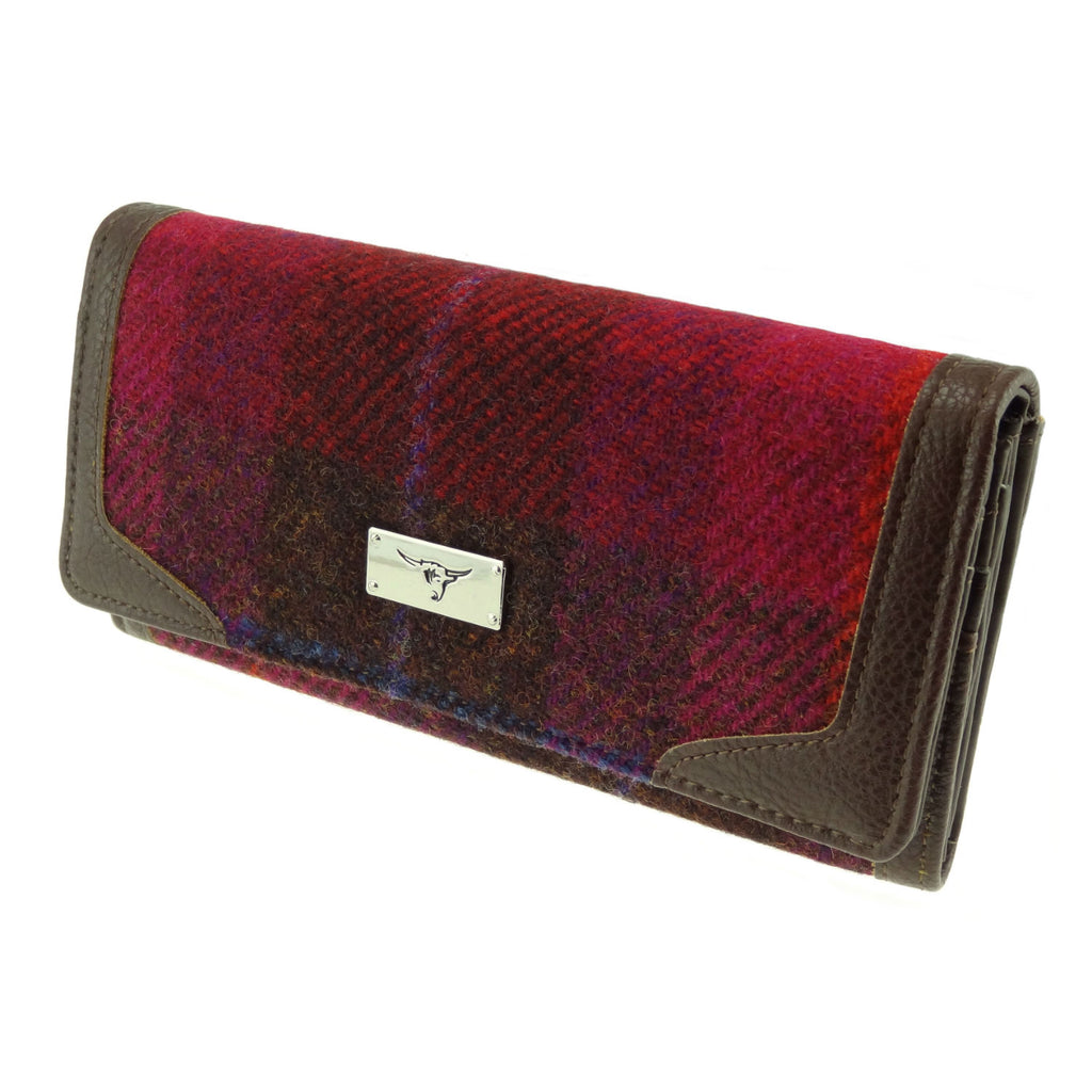 Women's Harris Tweed Bute Long Purse  Deep Pink Tartan