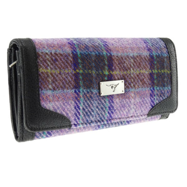 Women's Harris Tweed Bute Long Purse  Pink/Lilac Check