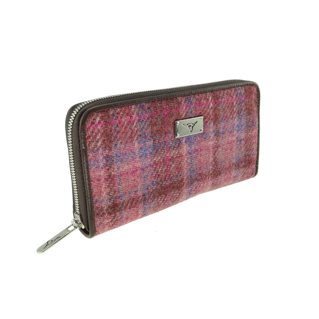 Harris Tweed Long Zip Purse - Staffa Pink Check