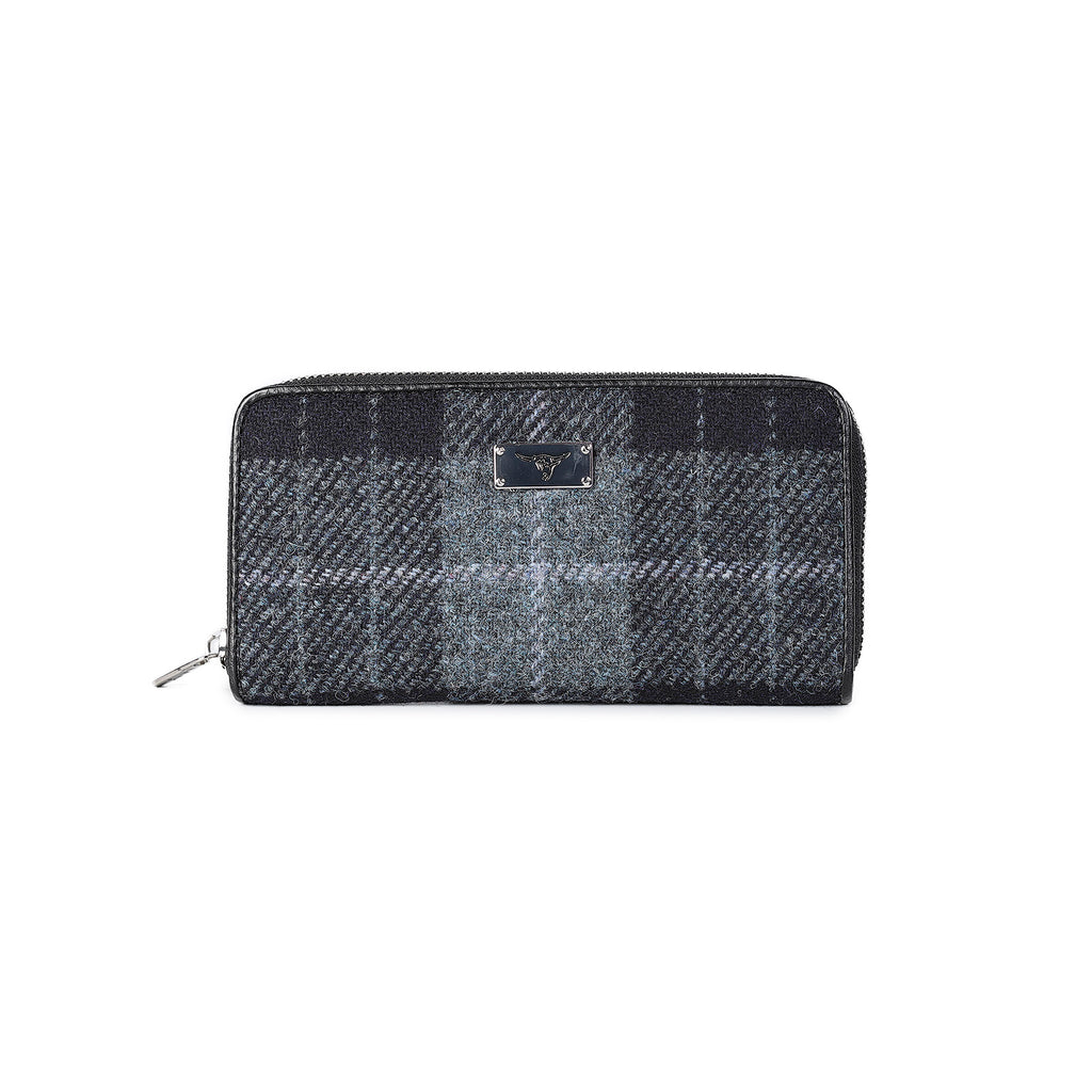 Harris Tweed Long Zip Purse - Staffa Grey/Black Tartan