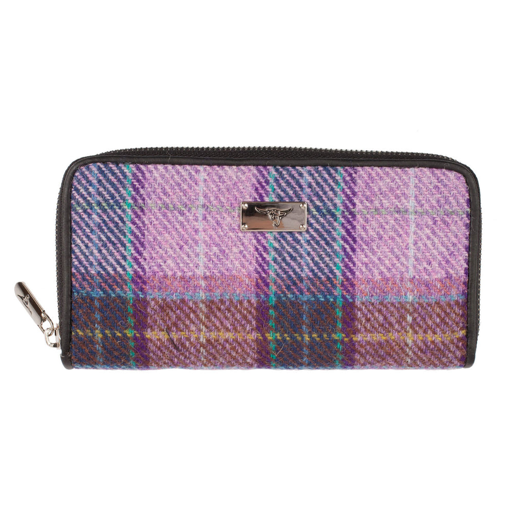 Women's Harris Tweed Staffa Zip Purse  Pink/Lilac Check