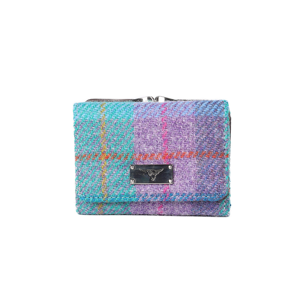 Unst Clasp Purse With Card Section Green & Purple Check