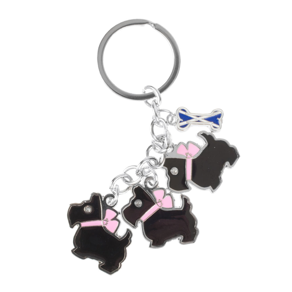 Multi Black Dog With Bone Keyring