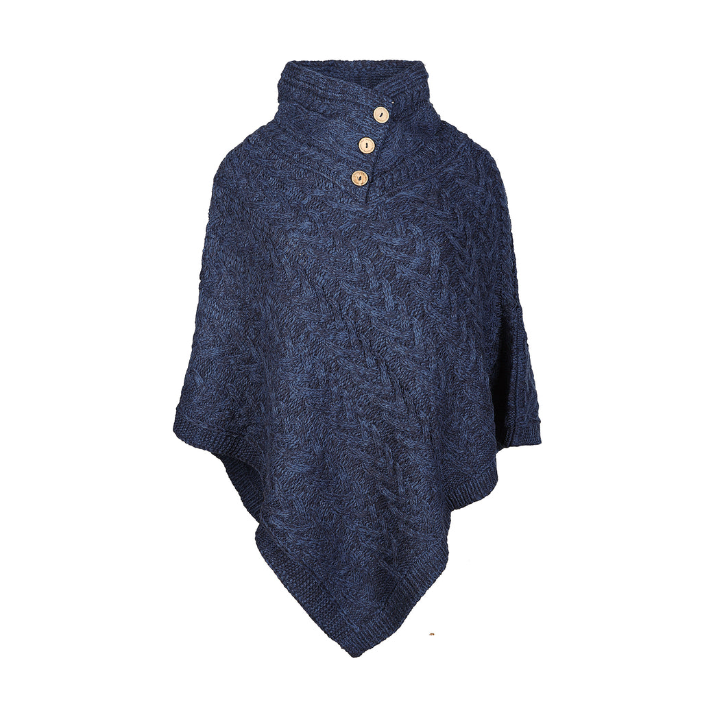 Aran Cable Button Shawl Neck Poncho