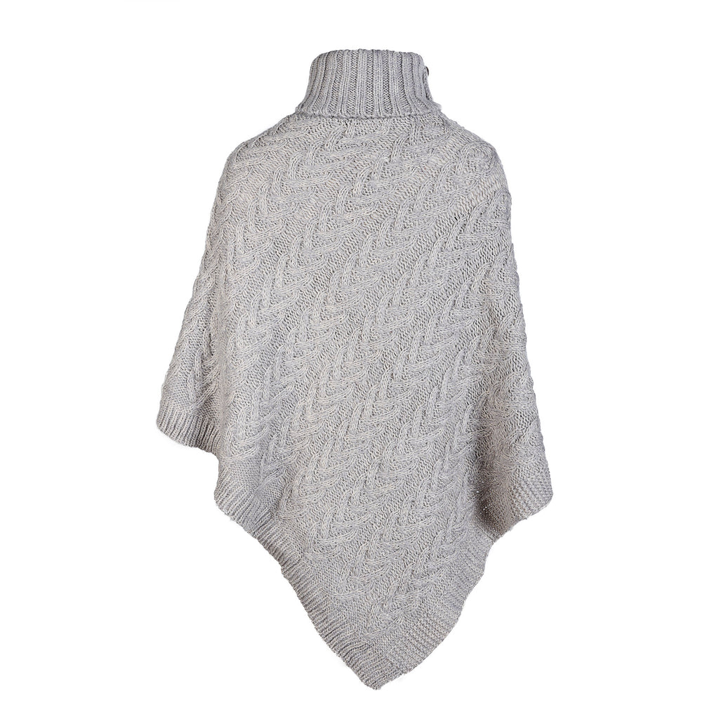 Aran Cable Button Rib Polo Poncho
