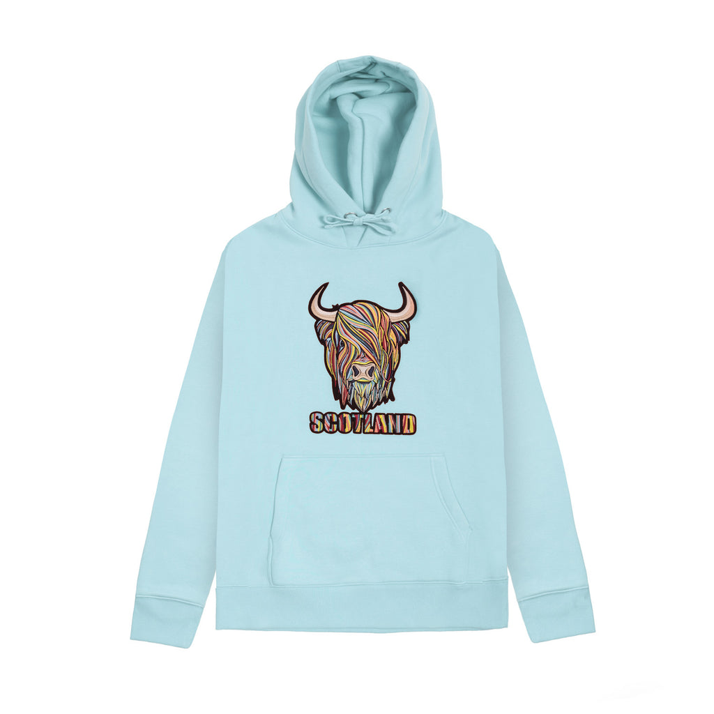 Kids Pastel Highland Cow Hooded Top Aqua