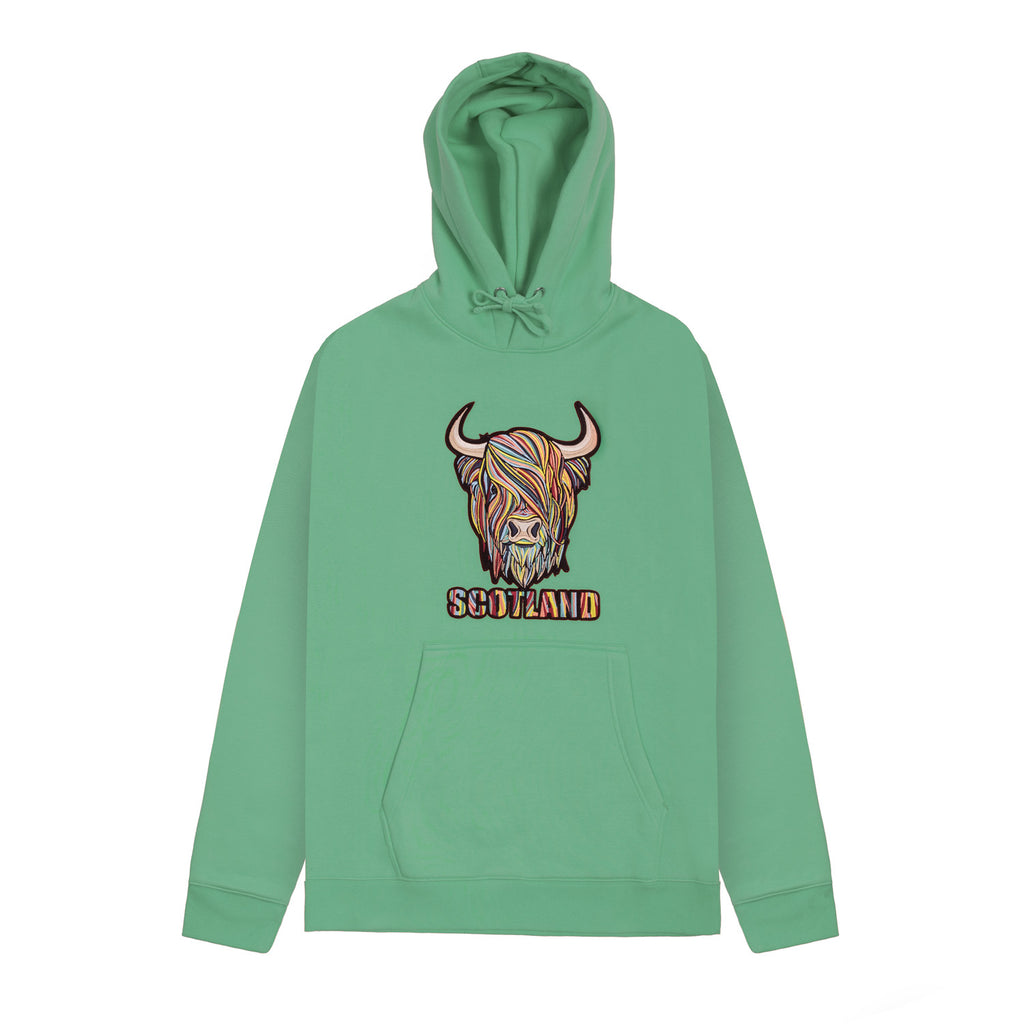 Adults Pastel Highland Cow Hooded Top Green