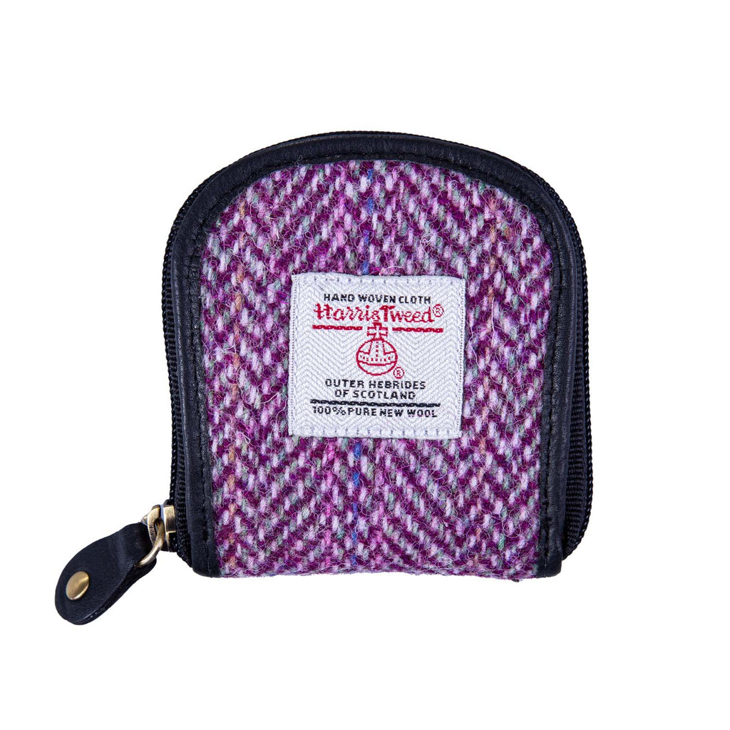 Ladies Ht Leather Coin Purse Plum Herringbone / Black