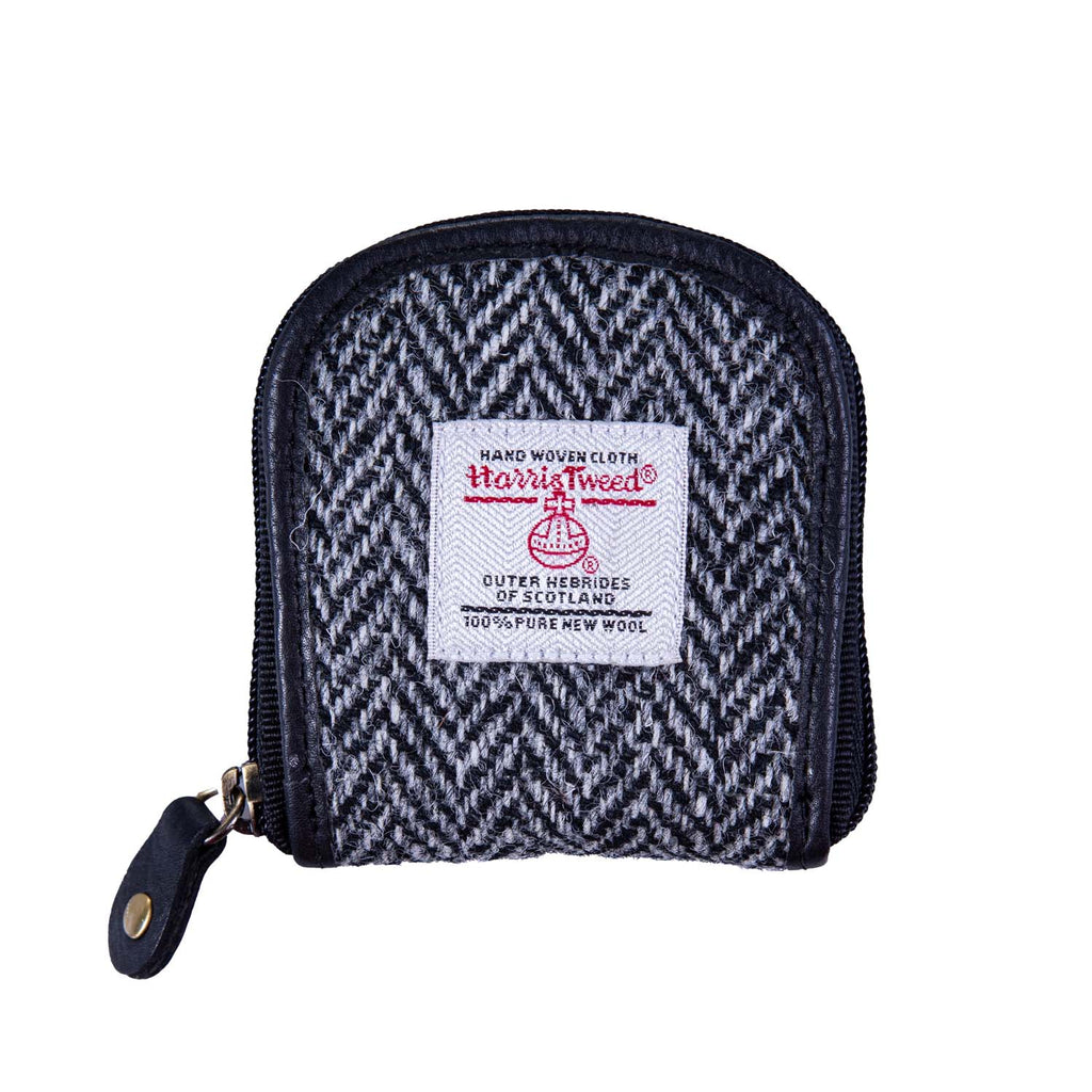 Ladies Ht Leather Coin Purse Black & White Herringbone / Black