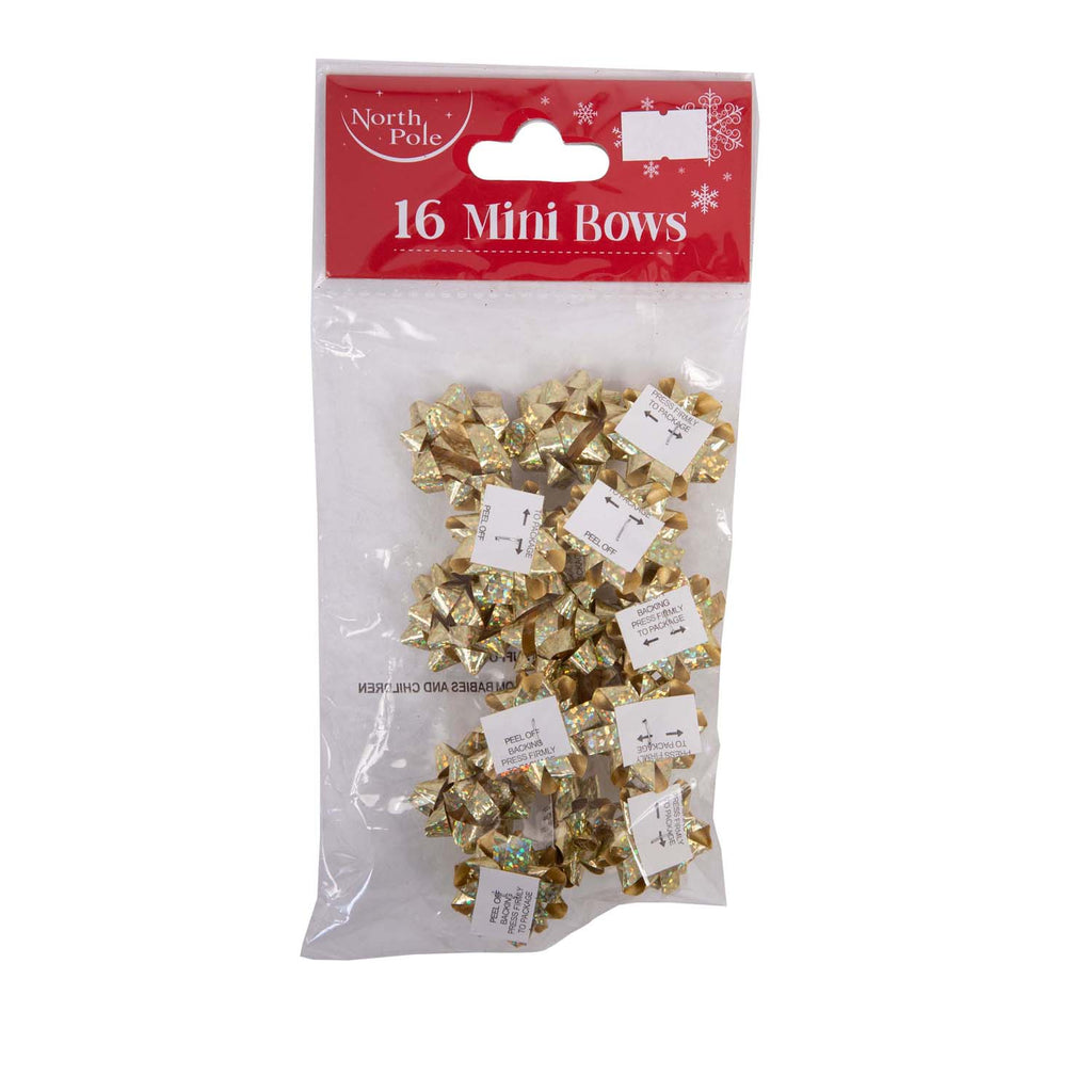 16Pk Mini Bows Gold    72'S